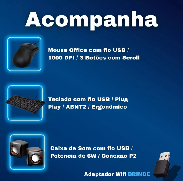 Computador Completo Intel Core i5 2ªG Memória 8GB SSD 240GB com Monitor Mouse Teclado Caixa de Som