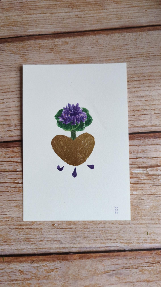 Cœur bouquet de violettes (trace d&#039;eau sur le papier)