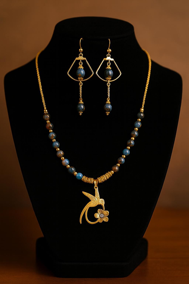 3Parure Jaspe bleu du Népal -- Vitalité et Sécurité intérieure