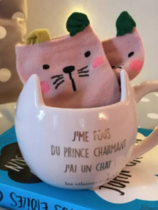 Idée cadeau : Coffret chaussettes et mug Chat