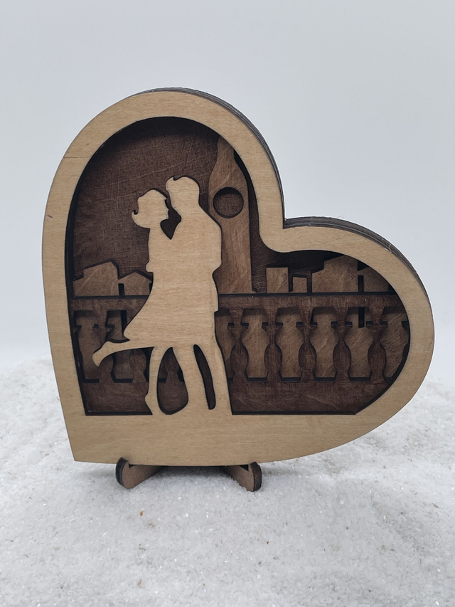 Coeur couple 3d 4 couches avec clocher