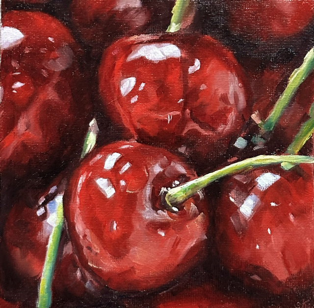 Süße Kirschen - Feine Ölmalerei Malerei für dein Zuhause