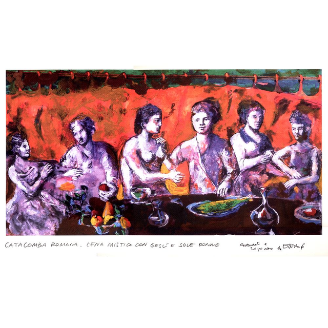 Catacomba romana - Cena mistica con Gesù e sole donne 