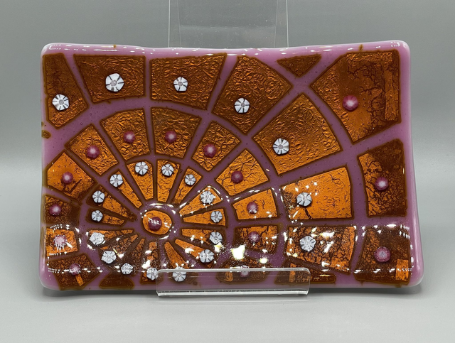 Geometric Design Reactive Ruby Pink  dish with Silver Leaf