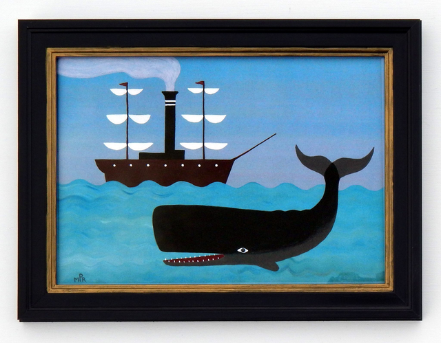 Framed Fine Art Print Naive Sperm Whale With Early Steamship