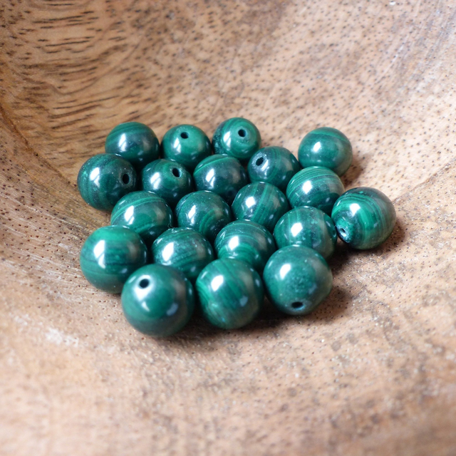 Malachite Perles Rondes Polies - A l&#039;unité