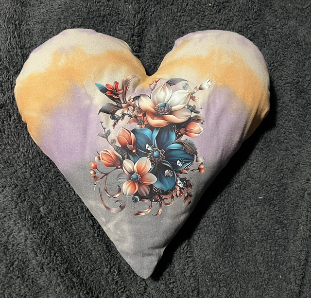 Hand tie dye cushion with flowers 