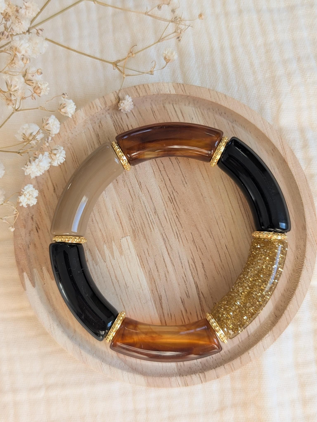 Bracelet jonc Marie noir caramel glitter