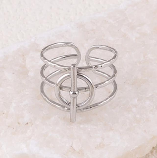 Bague argenté cercle graphique 