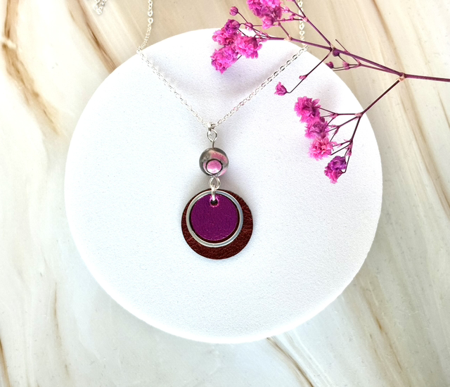 Collier INDISPENSABLE Plaqué Argent Cuir Intense Rust Metallic Pink Flash Metallic