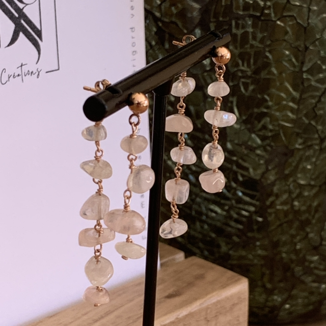 Boucles d’oreilles, Quartz roses naturels, Goldfilled rose (or rose laminé)