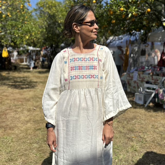 3.16 Vestido lino claro con telar amuzgo 