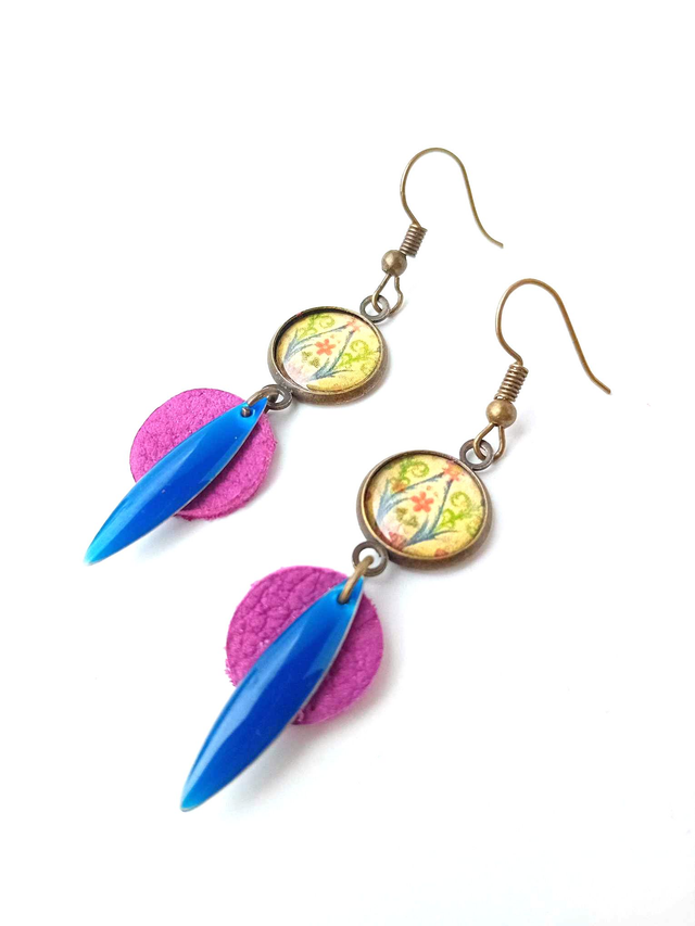 BO Médiévales Cabochon Motifs Floraux- CUIR et PAPIER RECYCLÉS - Pièces Artisanales et Uniques