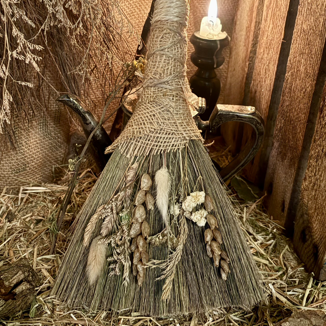 Rustic Botanical Besom Broom - Witchy Pagan Altar Home Décor