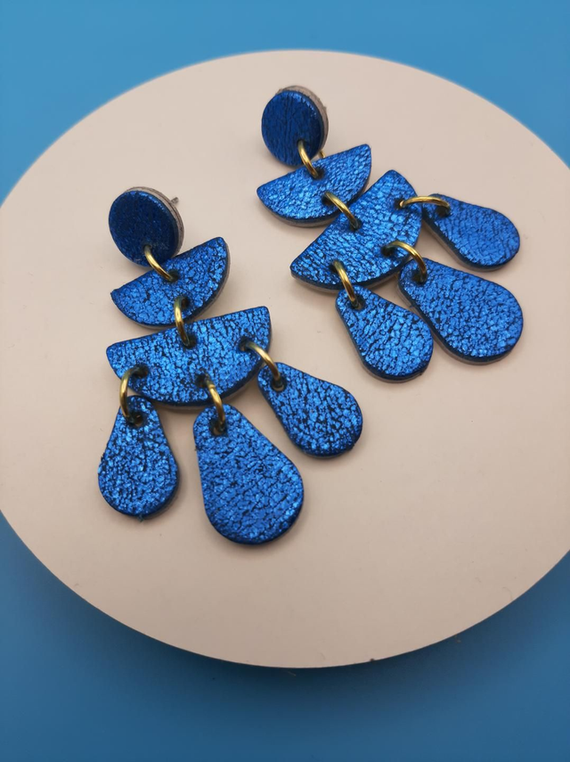 SALE! Chandelier style earrings  - metallic blue 