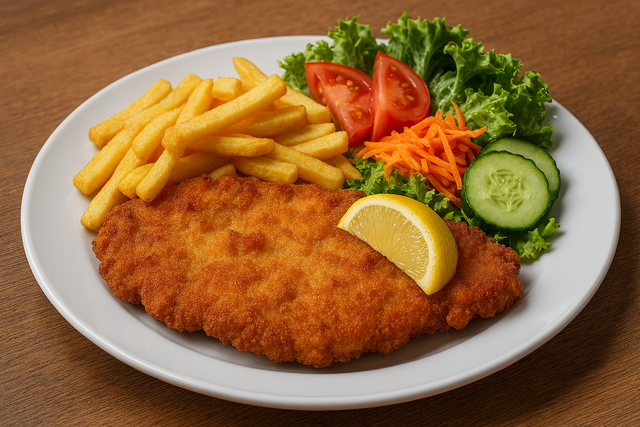 Schnitzel Pommes  , Salatbeilage