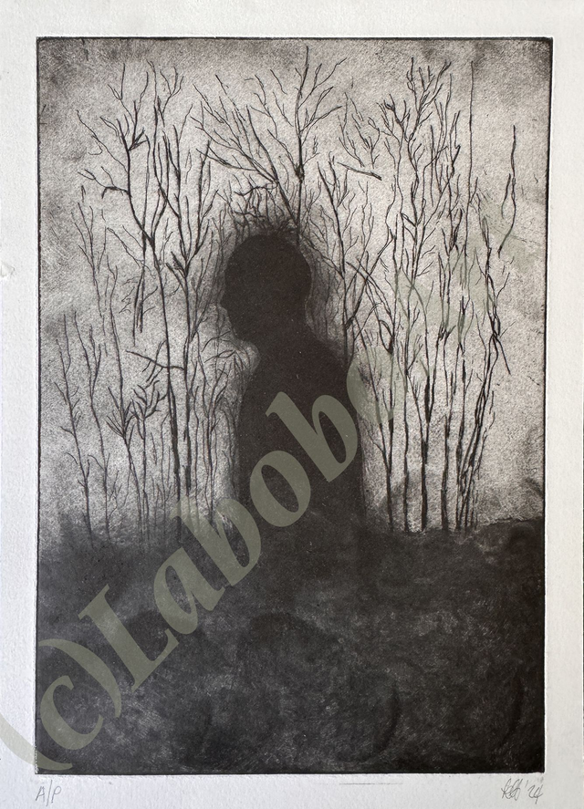 Man in Woods Etching Black