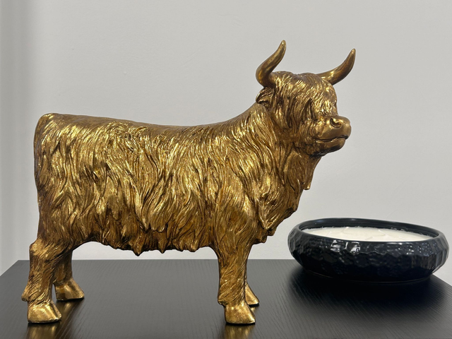 Angus Large Gold Highland Cow Ornament 