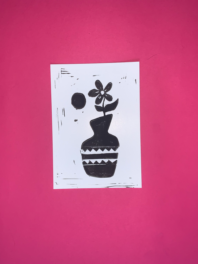 Carte postale linogravure originale "Vase"