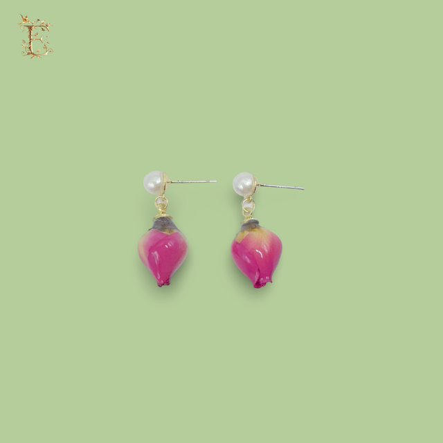 Minimalist Rosebud and Pearl Stud Earrings