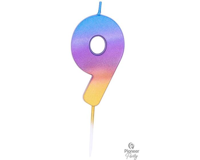 CANDLE: RAINBOW OMBRE NUMBER 9 CANDLE