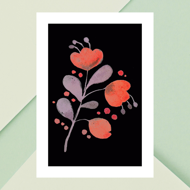 Impression Fleurs Aquarelle Rouge sur Fond Noir - Décoration Murale Botanique / Red Watercolor Flowers on Black Background - Botanical Wall Decor