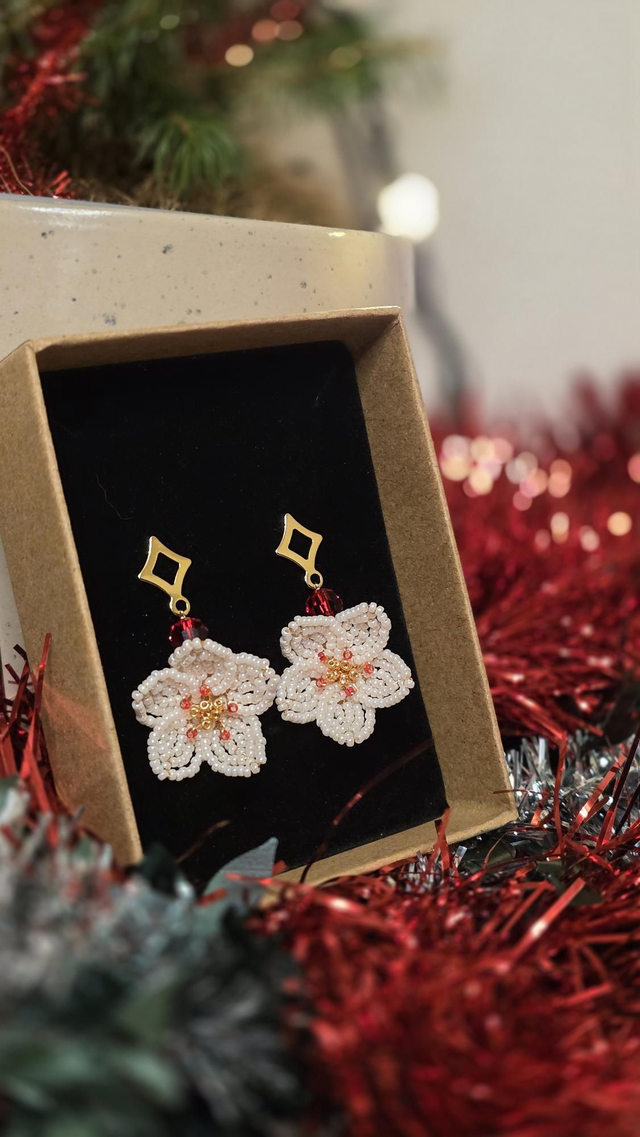 Boucles d'oreilles fleuries - White Christmas