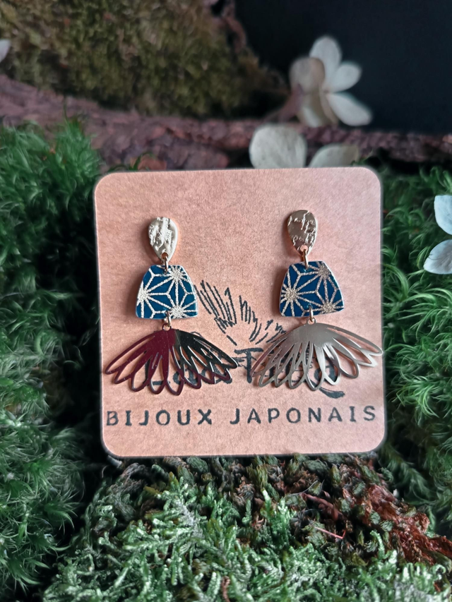 Boucles d'oreilles - puces - papier washi - fleurs - laiton - La&amp;Titia 