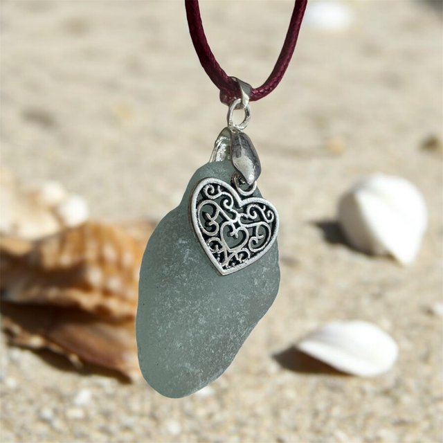 Sea Glass Necklace with Heart- SKU 4077