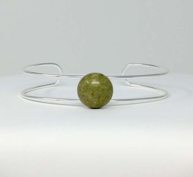 BRACELET DOUBLE AVEC CABOCHON UNAKITE PLAQUE ARGENT - BPL0808