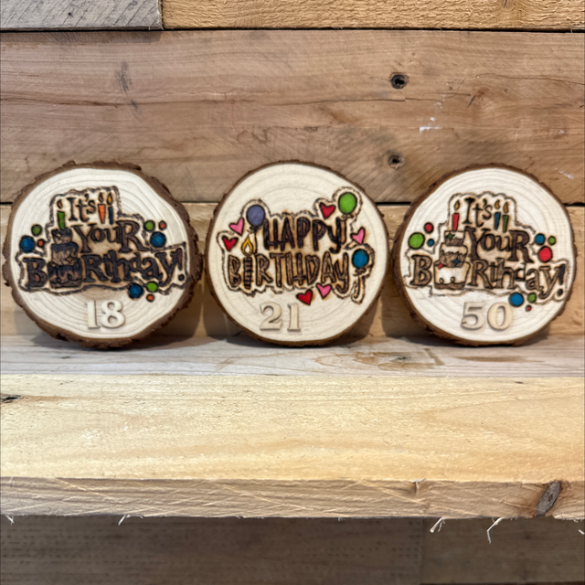 It’s Your Birthday Log Slice Pin Badge 