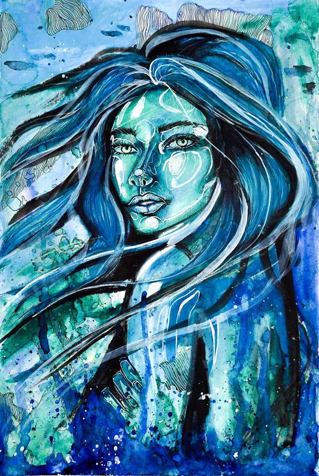 Ocean Woman - Aquarell Original