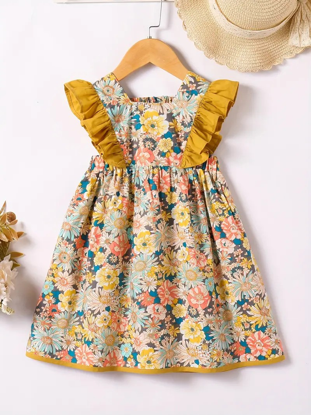 Girls' Summer Floral Print Dress