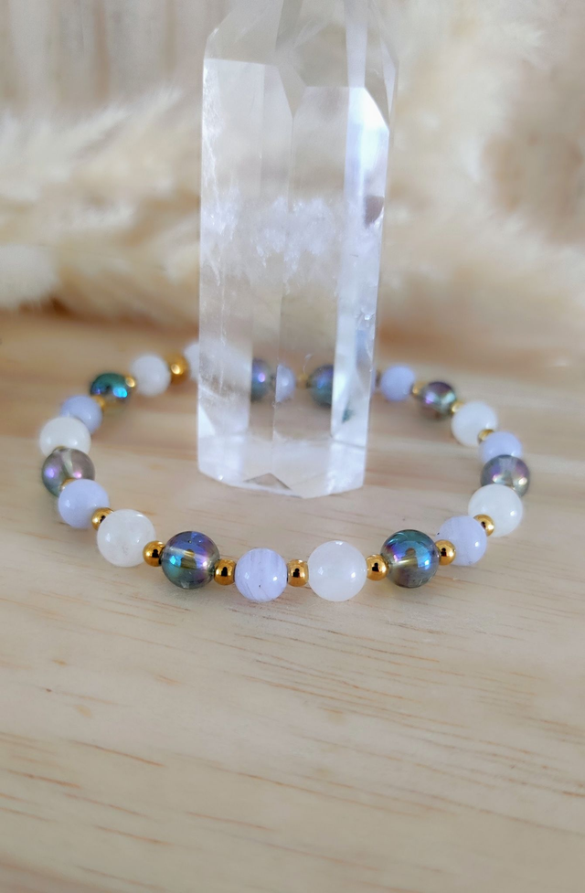 Bracelet "Ménopause et Bouffée de chaleur" Calcédoine bleue et Pierre de Lune