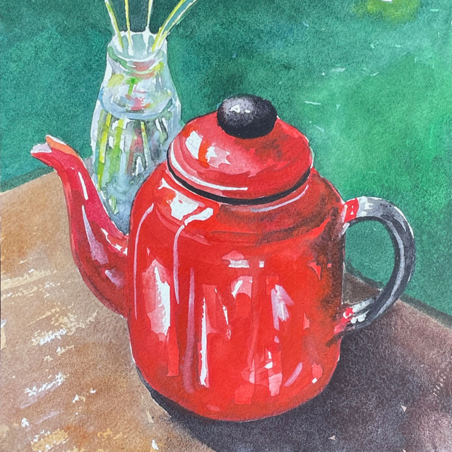 DB82 The Red Teapot by Deb Bunker, 40x50cm Watercolour