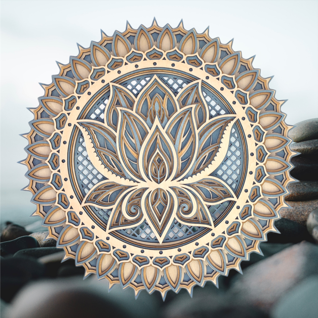 Mandala en bois grand lotus rond