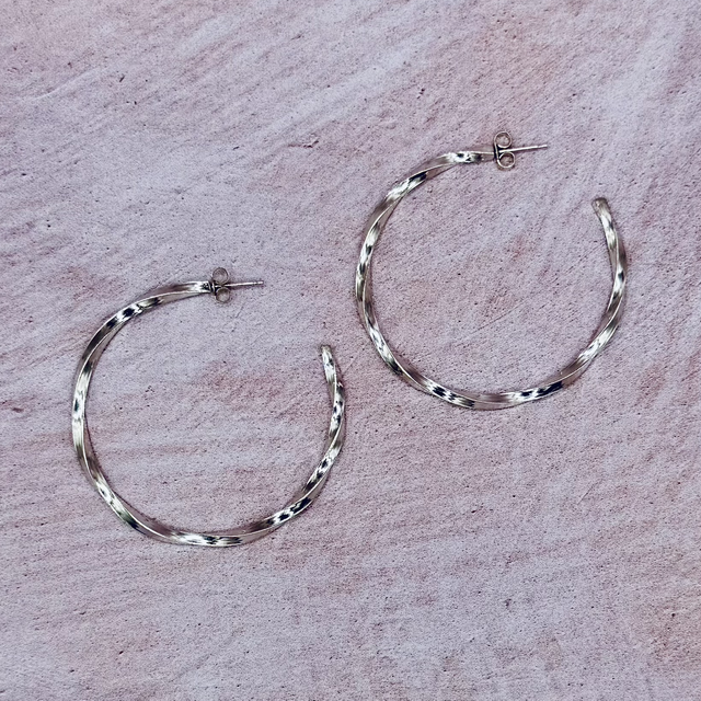 Silver Twisted Hoops (Large) 