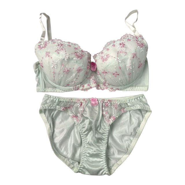 Pink + Mint Green Fairy Japanese Bra + Underwear Set UK 36C