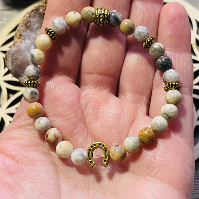 🌺🌟Bracelet en Agate crazy lace fer de cheval