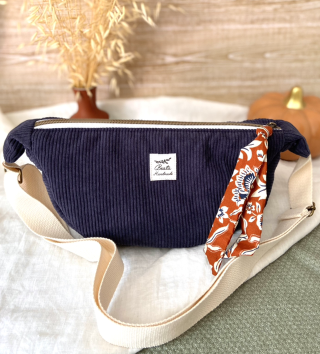 Sac demi-lune en velours Bleu foncé