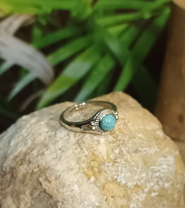 Bague ajustable en amazonite et laiton rhodié