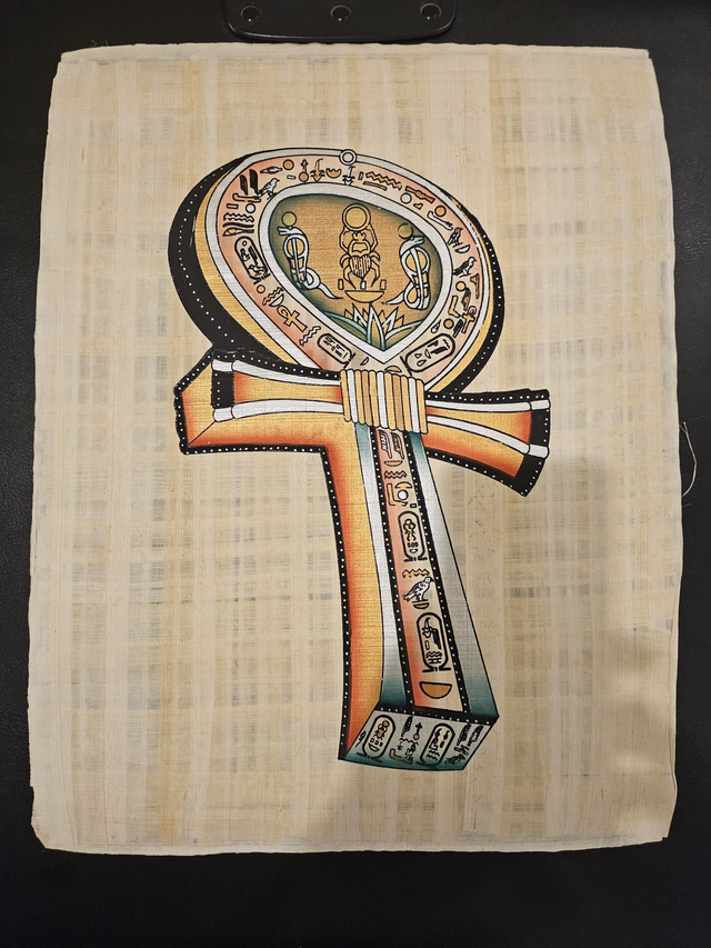 Egyptian Ankh Key of Life Papyrus Art – Sacred Scarab &amp; Hieroglyphic Wall Decor – 23 × 33 cm