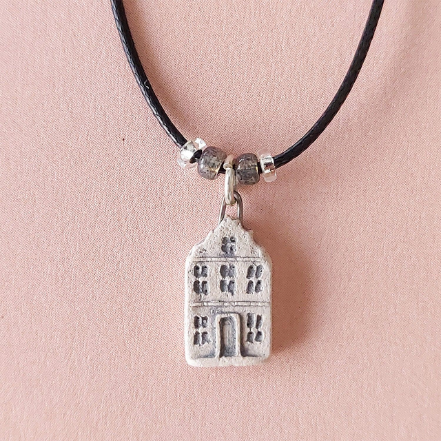 Tiny dutch house charm - handmade - ceramic house pendant - rustic clay house
