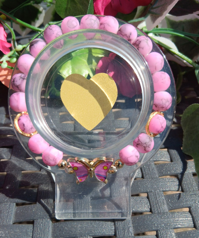 Bracelet papillon, perles effet œil de chat