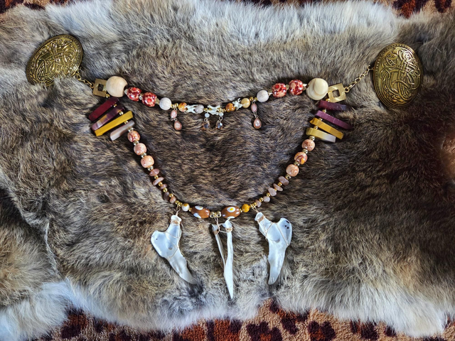 Viking Inspired Brooch Necklace - Gold Design