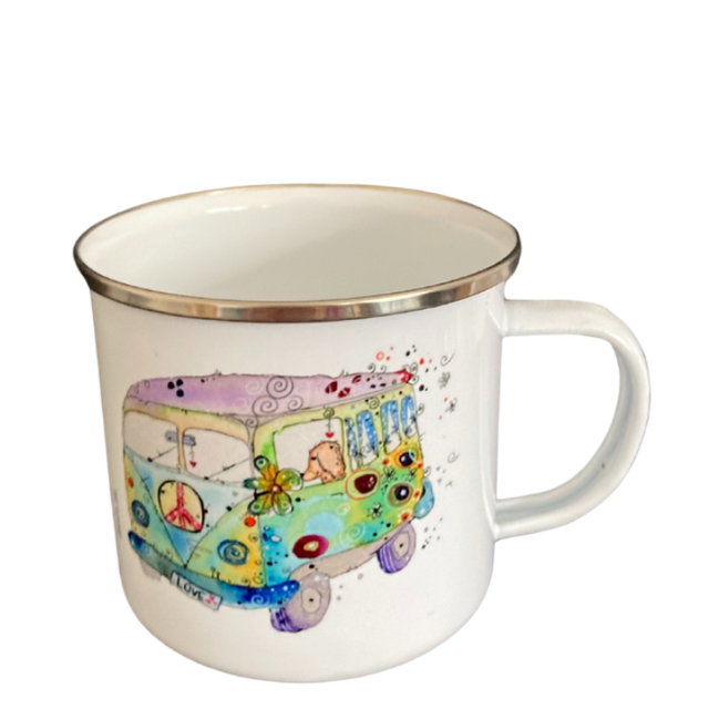 Emailletasse "Bully mit Hund - daheim ist, wo wir parken"