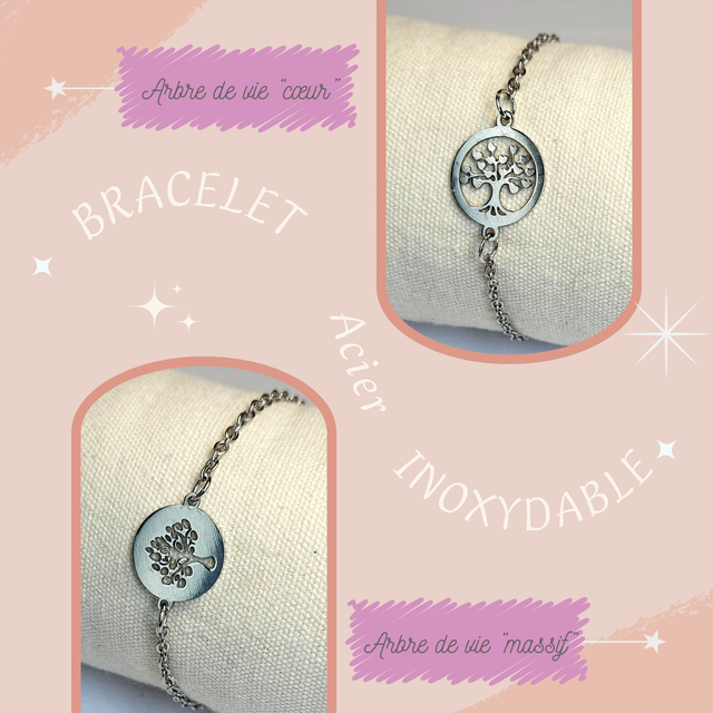 Bracelet en acier inoxydable - Arbres de vie