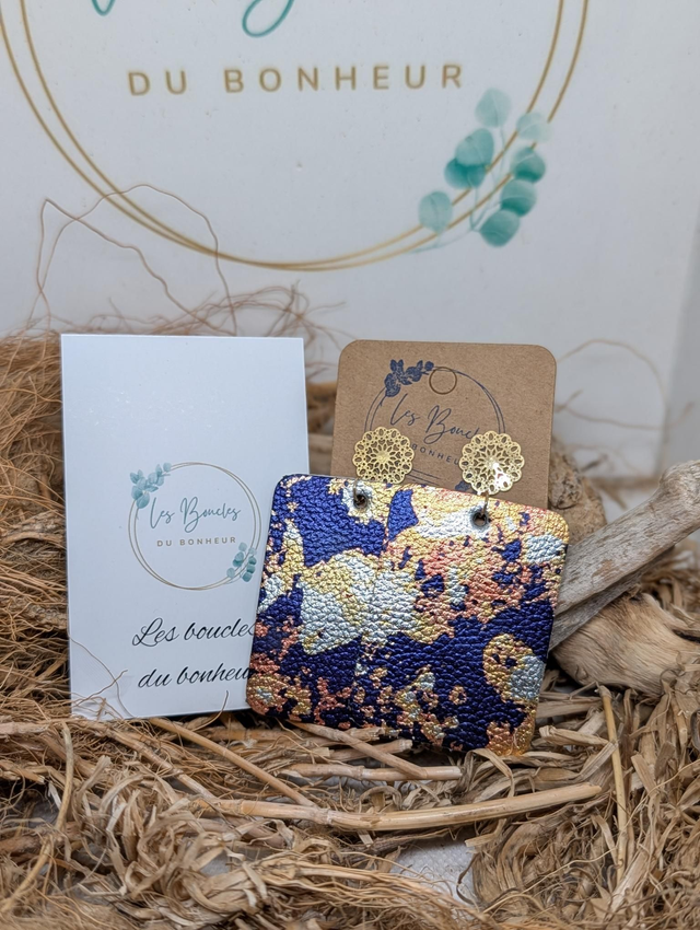 Boucles d'oreilles Léontine marine dorée l015