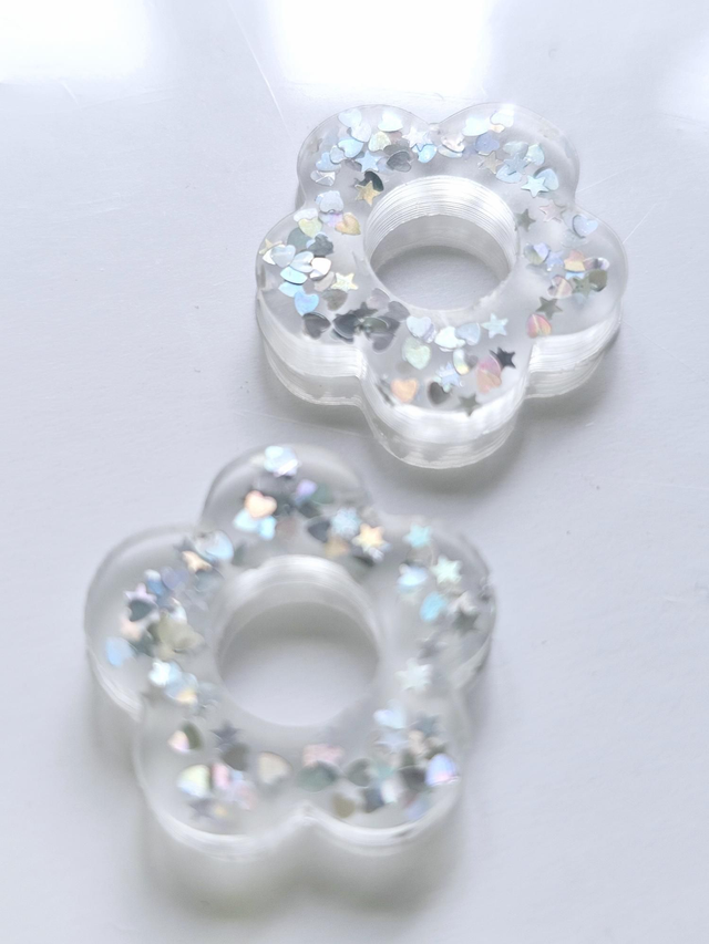 PAMPILLES TRANSPARENTES ETOILES &amp; COEURS ARGENTS