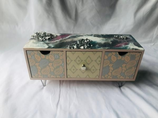 12” Resin Wooden Box with Three Drawers